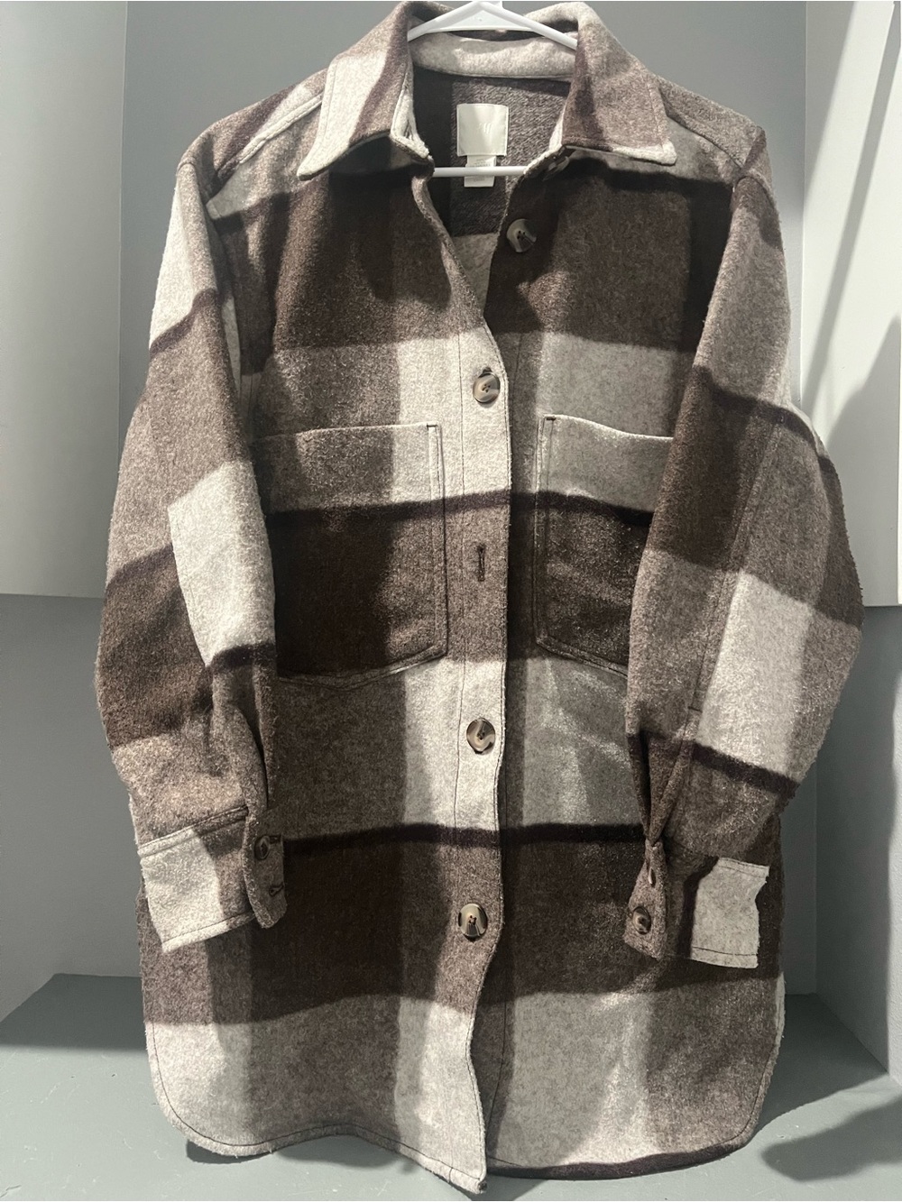 Women Brown & Cream Plaid Button-Front Jacket Coat